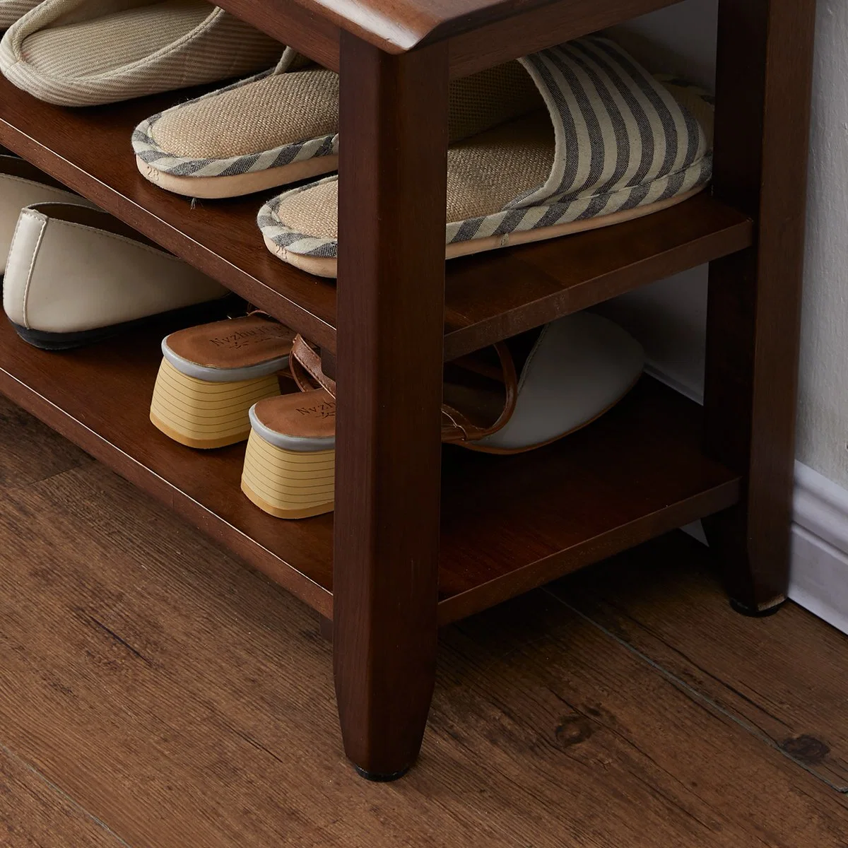 Mehrschichige Holzschuhe Wickelstuhl Storage Bank Rack für Schuhe Kleiderbücher Groß