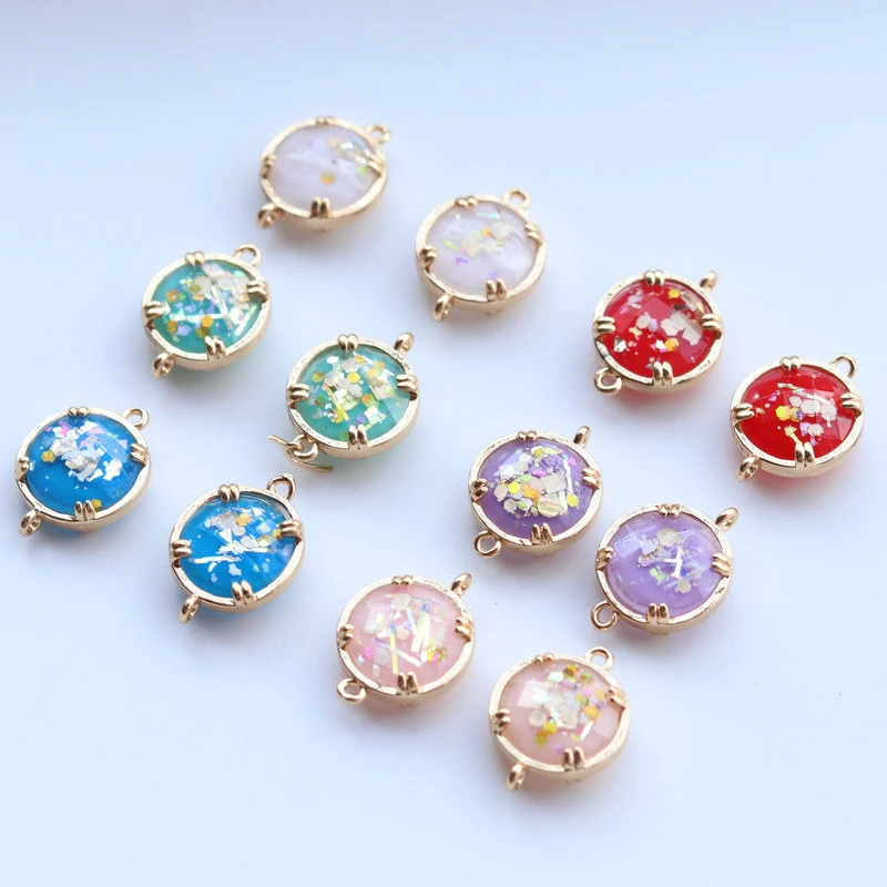 Gold Foil Round Resin Double Hole Pendant Accessories DIY Retro Court Style Earrings Necklace Accessories