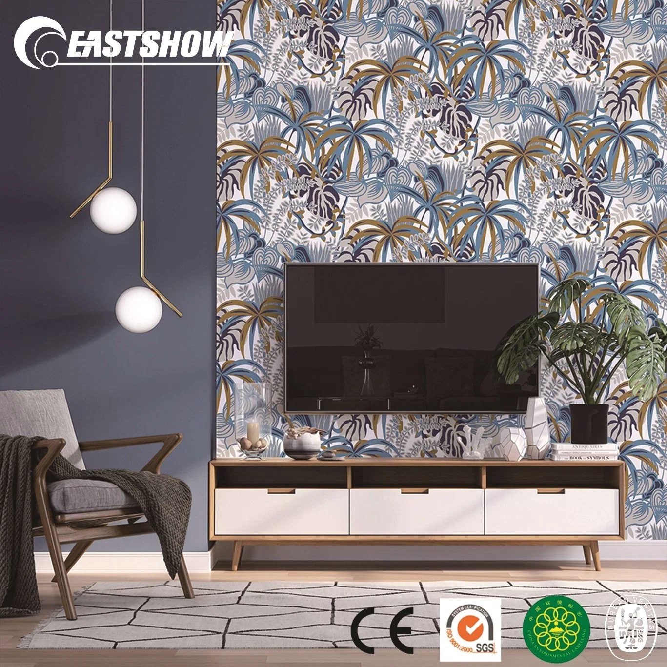 New Plant Pattern PVC Wall Paper for Wall Decoration