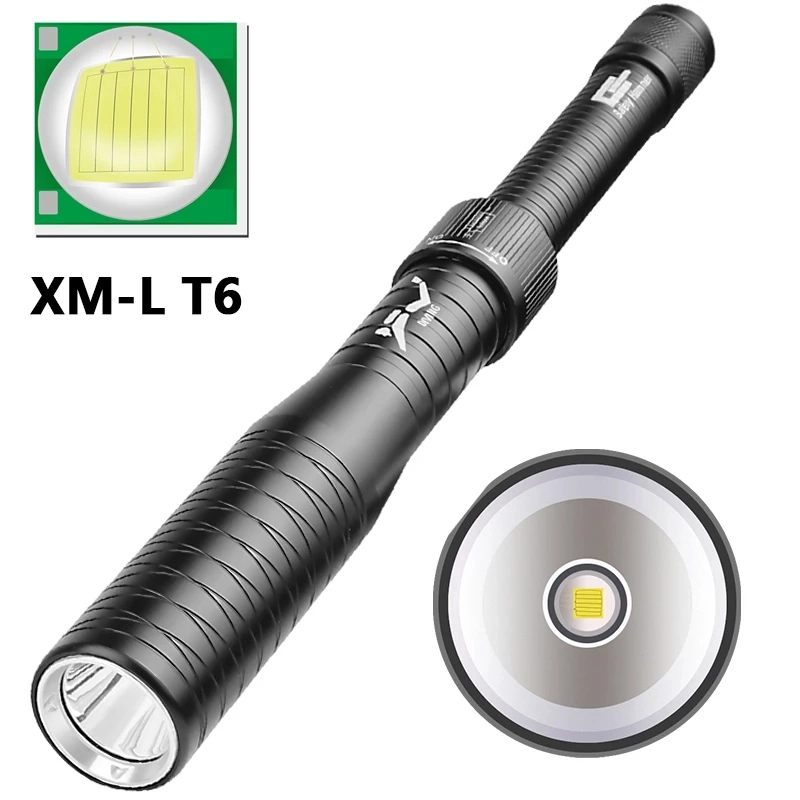 XM-L T6 Bat de béisbol táctico LED linterna Seguridad impermeable 18650 Linterna profesional de buceo