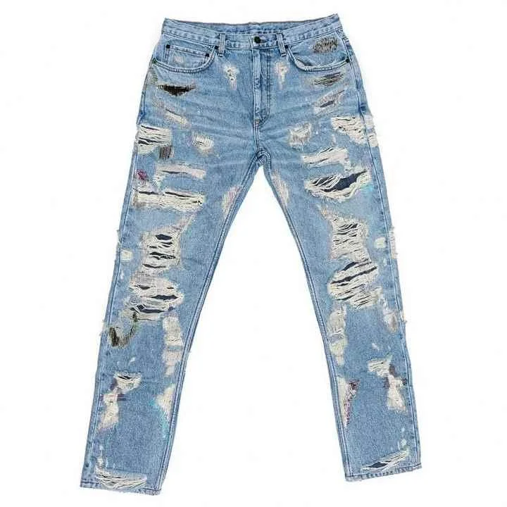 Großhandel/Lieferant Custom Wash Denim Distressed Hose Tattered Bestickte Hose Nähen Plus Size Streets Rock Jeans für Herren