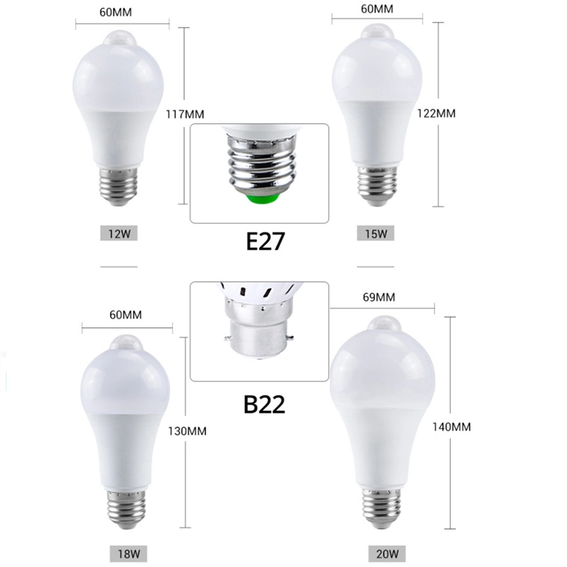 مصباح LED الضوئي بالأشعة تحت الحمراء E27 B22 بقوة 12 واط، 15 واط، 18 واط، 20 واط مصابيح LED مصابيح إضاءة المصابيح الصفحة الرئيسية 110 فولت 220 فولت جهاز استشعار الإشعاع بالأشعة تحت الحمراء مصباح الحركة