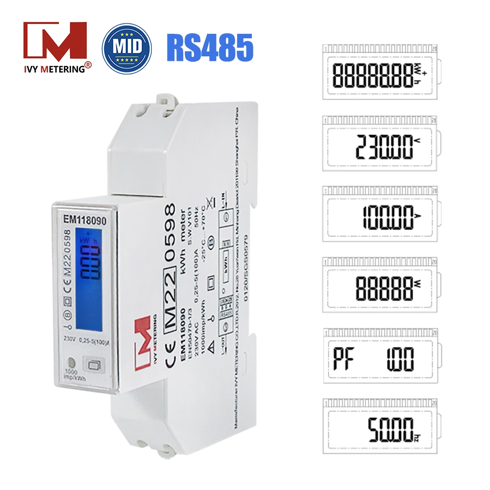 MID Einphasen RS485 Modbus bidirektionaler intelligenter Stromenergiemesser Für EV-Ladelösung