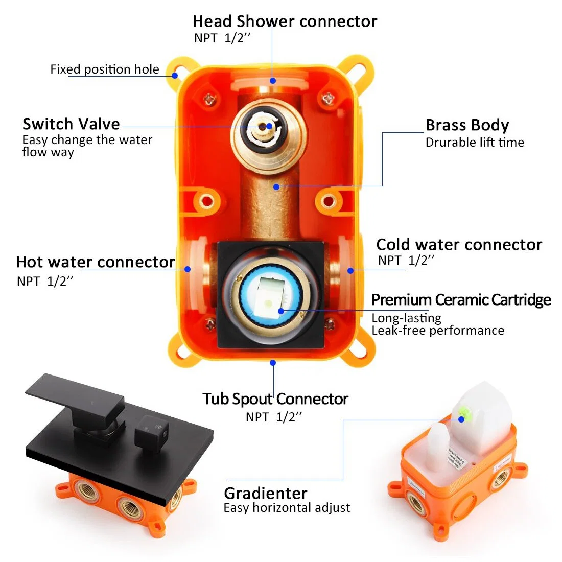 Aquacubic 2021 Modern High quality/High cost performance Bathroom Wall Mounted Shower Faucet Set Shower Trim Kits and Valve