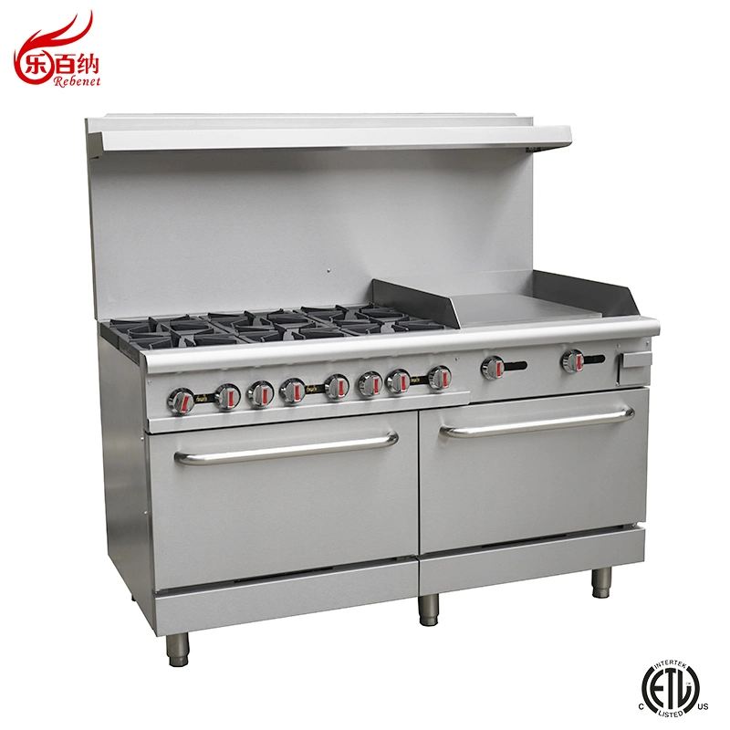 Equipo de cocina de restaurante Estufa de gas de 6 quemadores con horno de gas en acero inoxidable (RGR36)