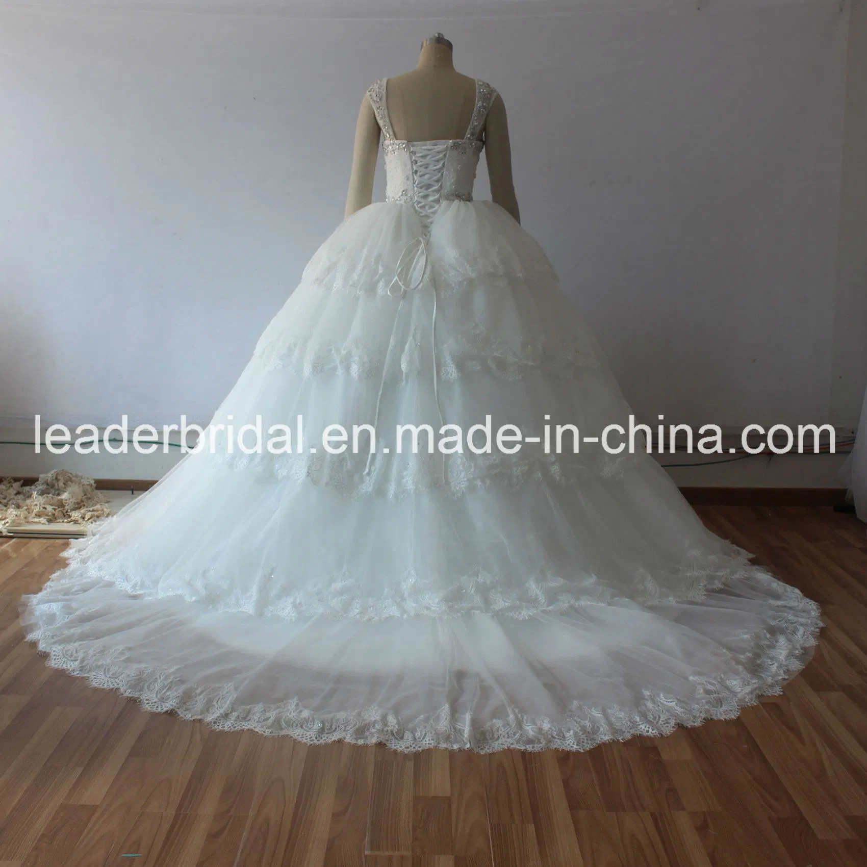 Real Photo Wedding Gowns Lace Tulle Tiered Puffy Bridal Dresses G1729