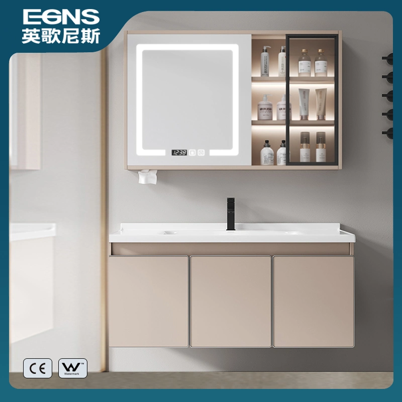 Made in China Solid Wooden Bathroom Vanity Cabinet with Ceramic Countertop Art Wash Basin LED Mirror Cabinet