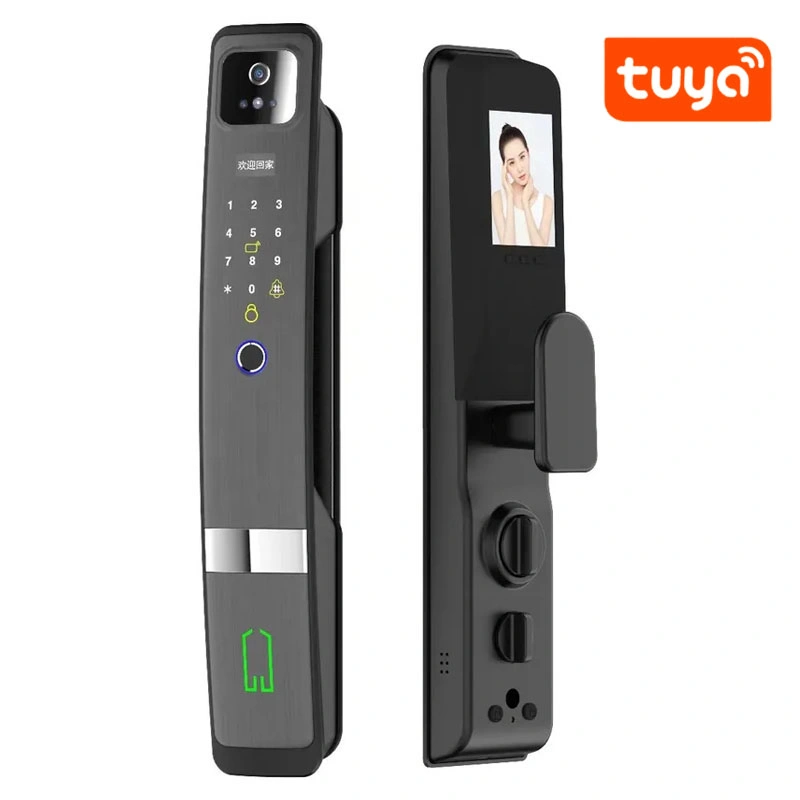 Tuya WiFi Control Remoto de reconocimiento facial 3D electrónica de la cerradura de puerta inteligente con pantalla de la cámara las huellas dactilares y mirilla