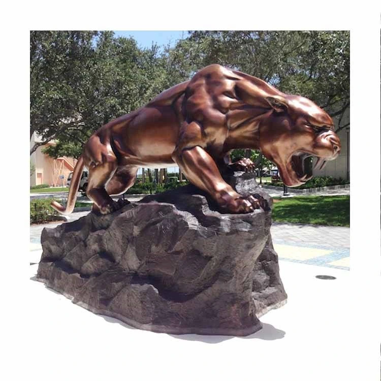 Jardín de Esculturas de animales de metal de bronce macizo Leopard estatua Cougar Wildcat Biblioteca estatua de bronce