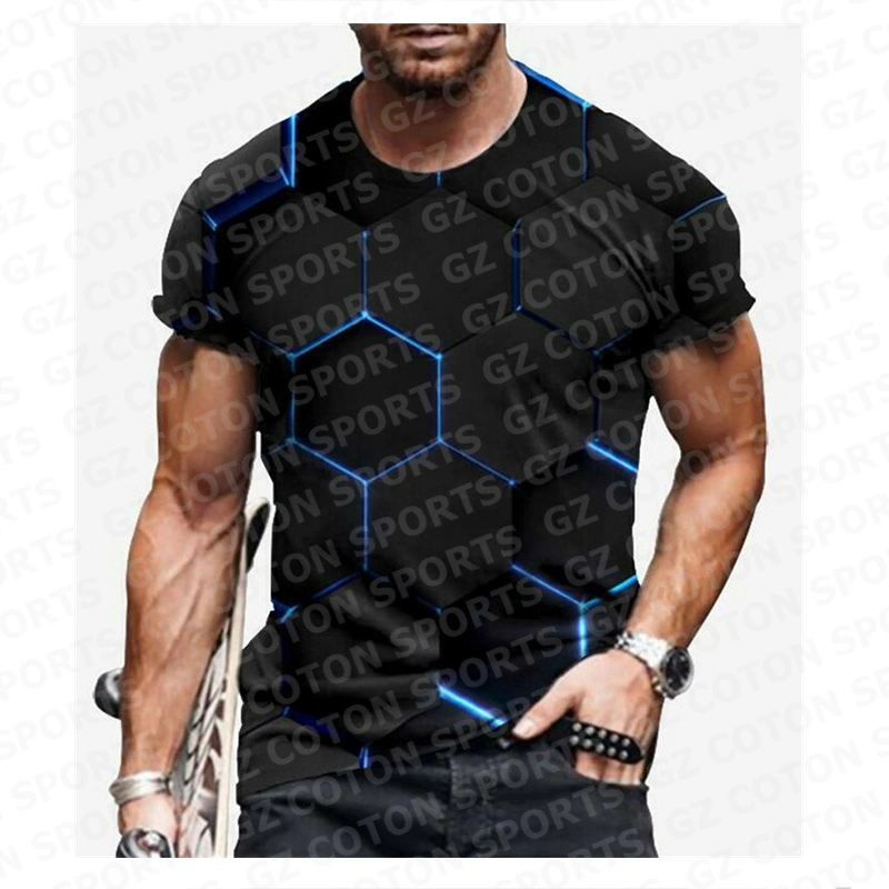 Sublimação de T-shirt estampada de alta qualidade com gola redonda e estampada de verão 3D Camisola de manga curta para homem