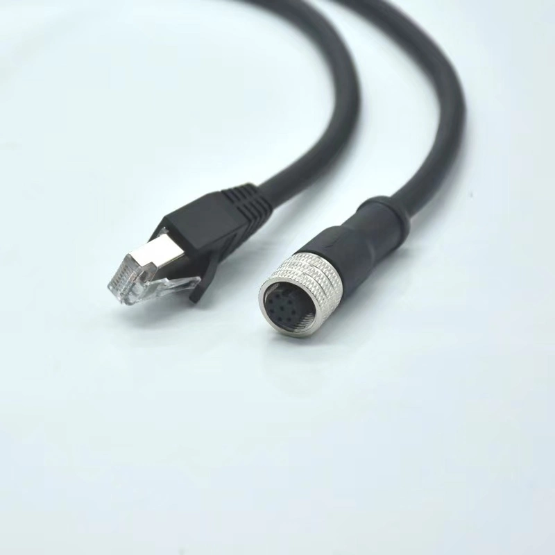 M12-8-Core Female Head a Buckle RJ45 Network Crystal Head Belt Wire 1m M12 Waterproof Connector Network Cable Wiring Harness