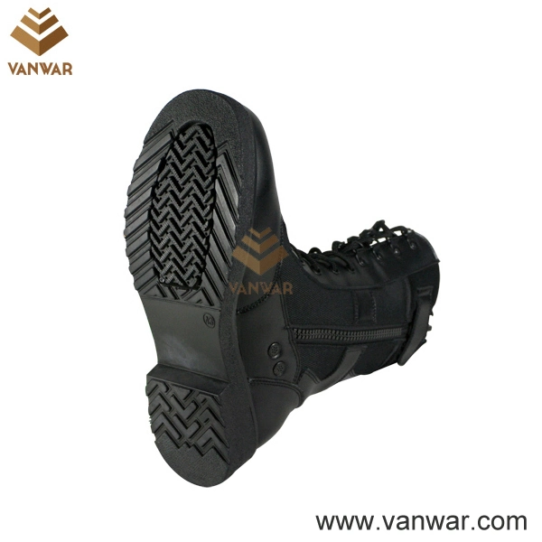 Black Fabric and Leather Combat Military Style Boots (WCB011)