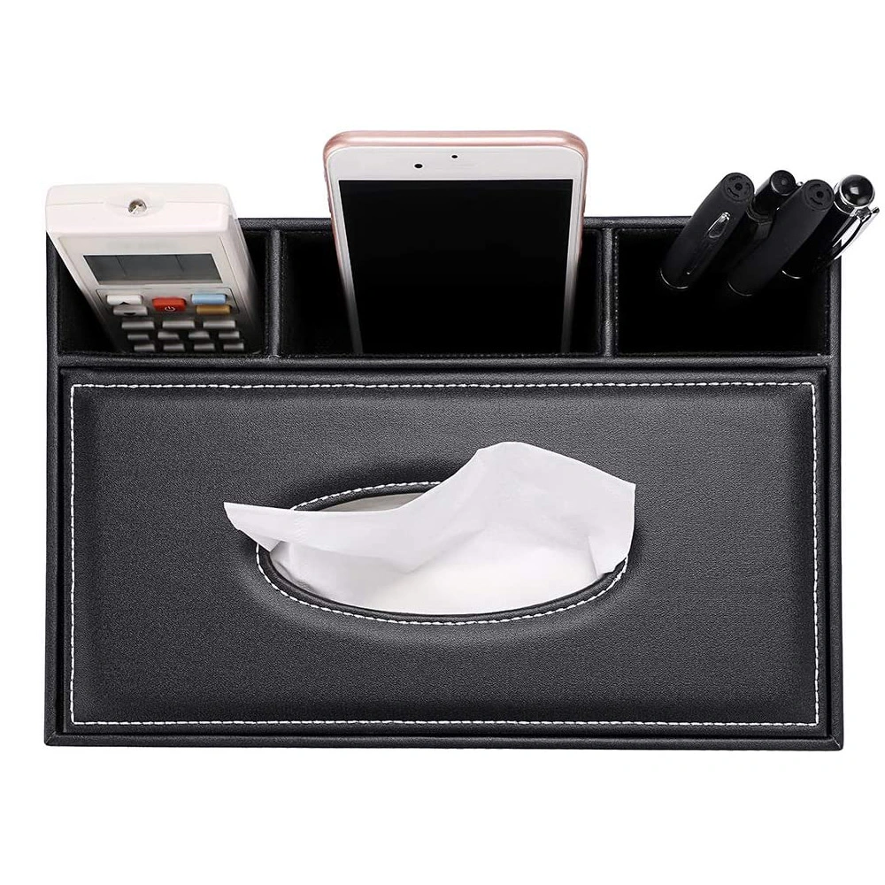 Nice Phone Stand Multi-Functional Desk Organizer Customized Leather Tissue Box with Lid