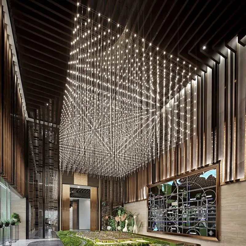 LED ضوء مكعب من الثريا الداخلية فندق Project Lobby مخصص على نطاق واسع ثريات مربعة