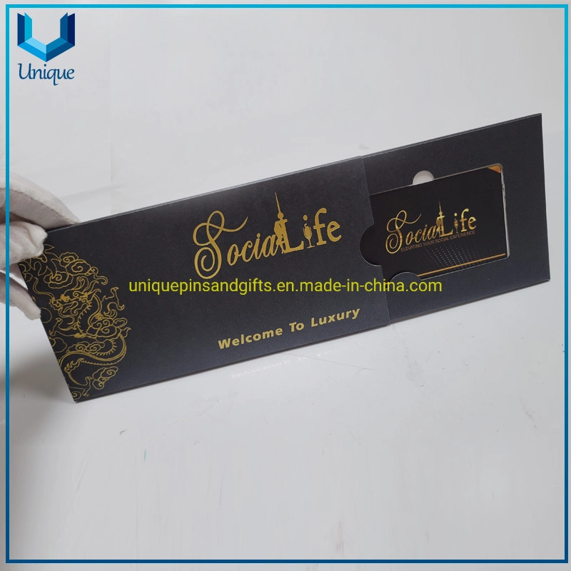 Membro em aço inoxidável de luxo cartão preto com embalagem Eveloe, Código QR de design personalizado/cartão empresarial de metal NFC com preço de fábrica