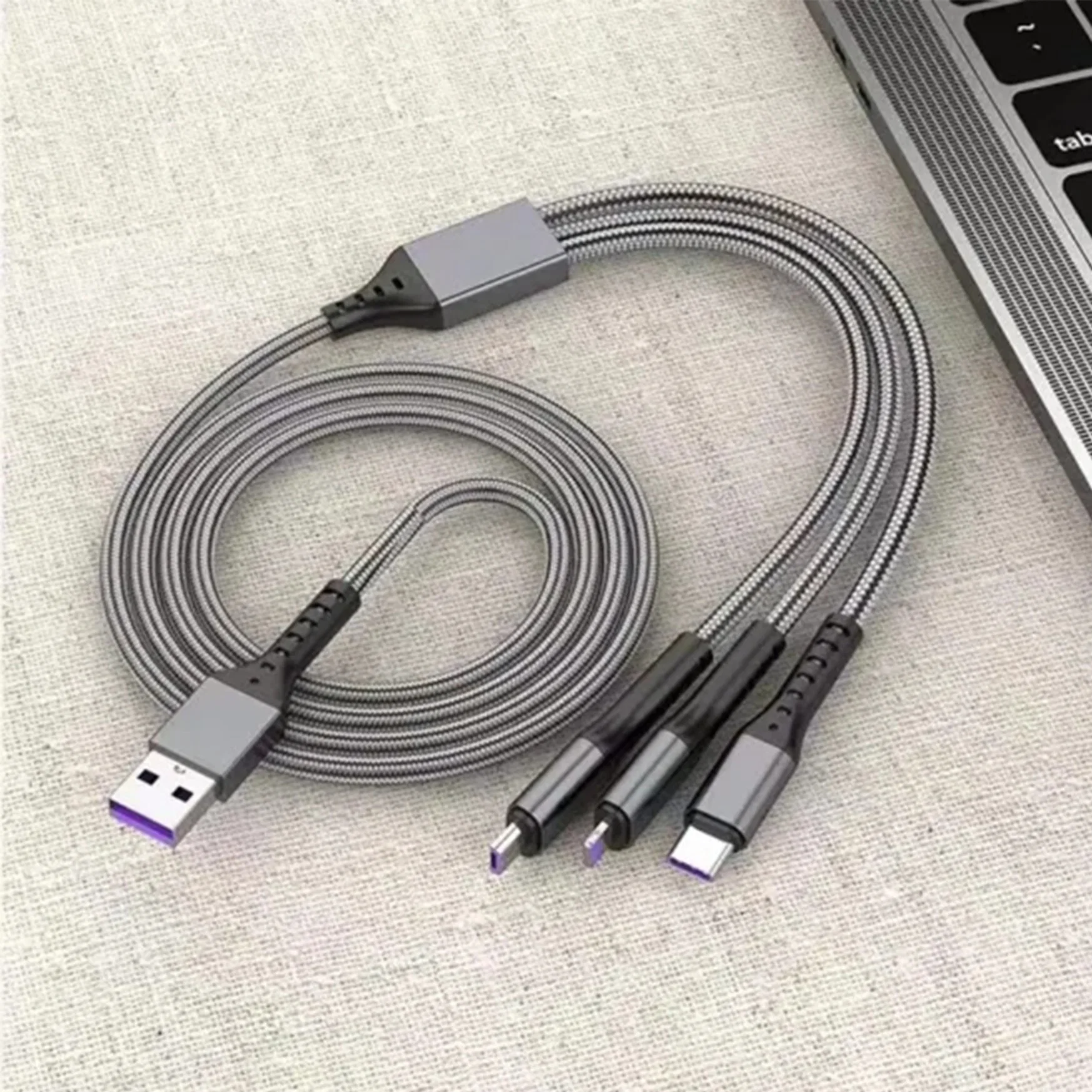 USB2.0 High-End 3 in 1 USB Cable Charger Data Lightning Micro Type-C Cable for iPhone Samsung Vivo Mobile Phone MacBook.