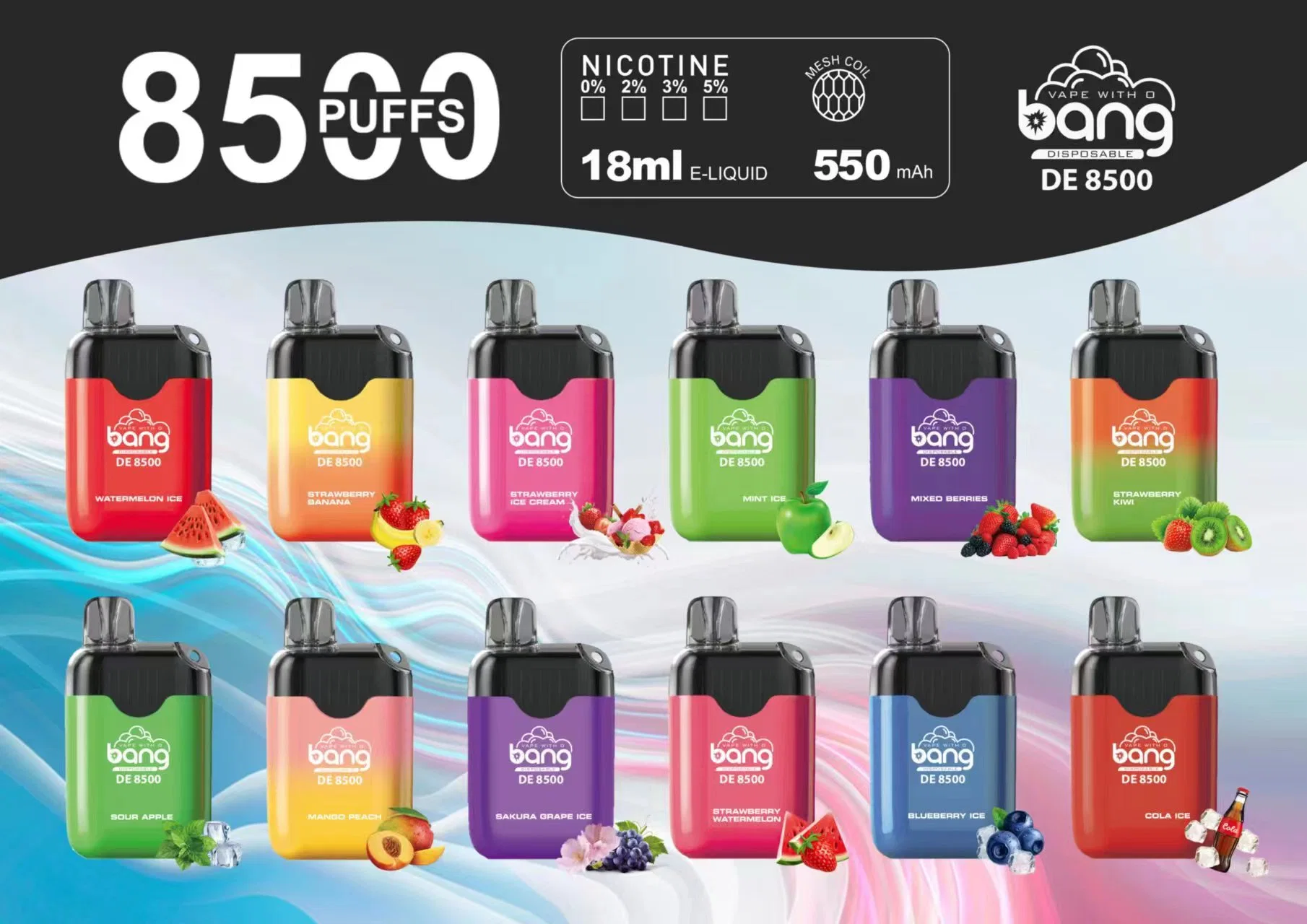 Bang de 8500 Puffs Zbood Print Logo pantalla de visualización Funny 26mL Biffbar Eyone E CIG desechable VAPE