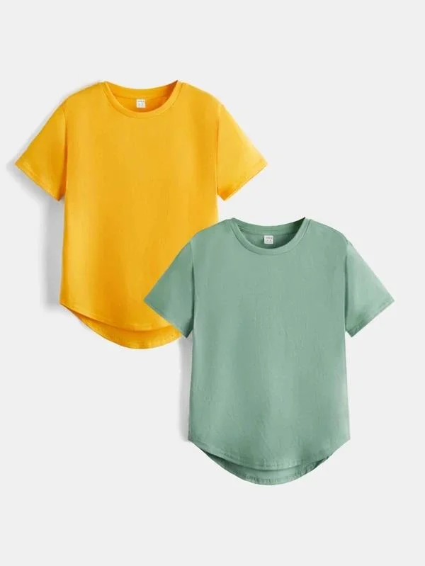 Kids Clothes Baby Wear Basic Short Sleeve Round Neck Tee Cute Green Color Plain T Shirt for Kids