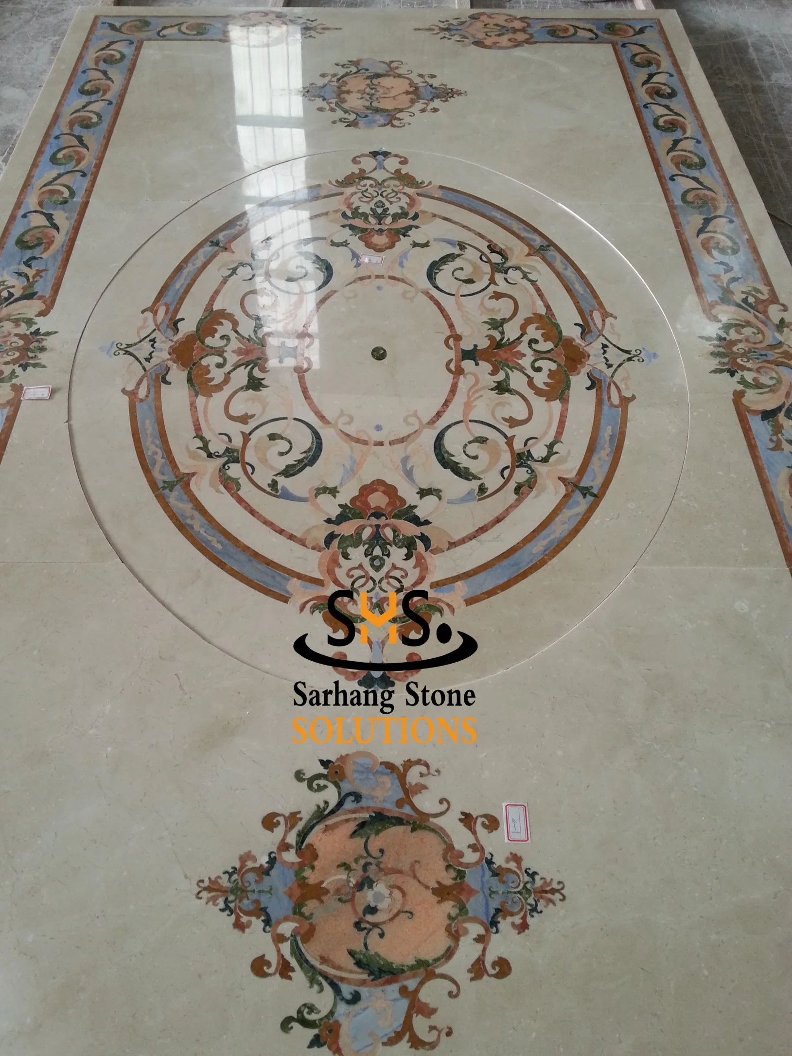 Style classique européen Waterjet Marble Medallion Marble Inlay pour la décoration du sol à domicile.