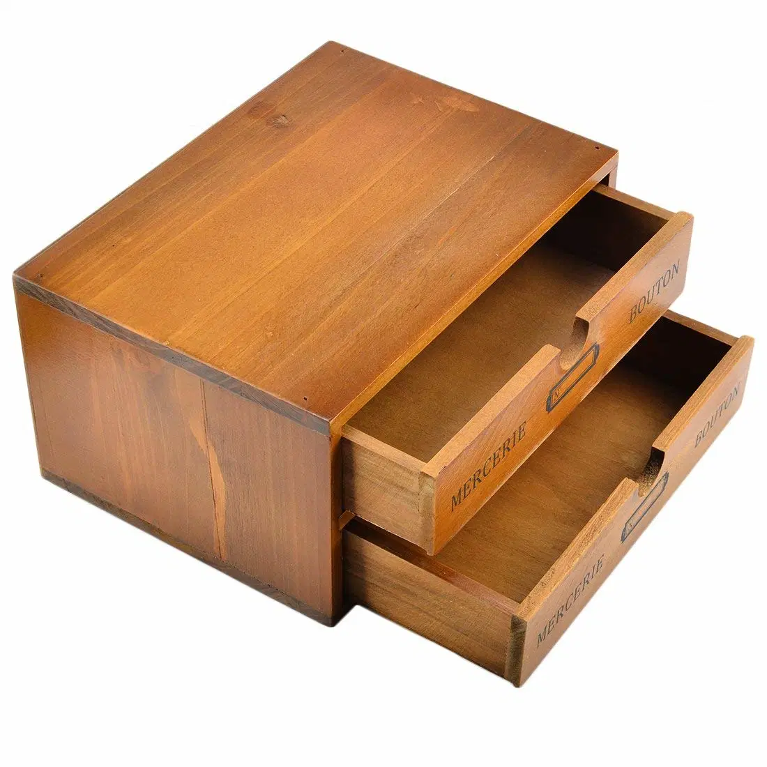 Vintage 2 Tiers Wood Drawer Candy Tea Bag Desk Home Decor Rustic Storage Box