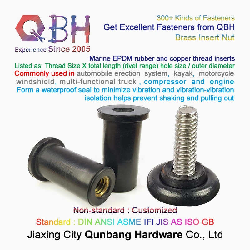 Qbh Compressor and Engine Machining Repairing Maintenance Parts EPDM Rubber & Copper Brass Thread Customized Custom-Made Inserts Nut Bolt Spare Components