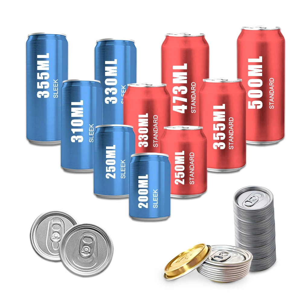 180ml 250ml 330ml 500ml 710ml 355ml 473ml 450ml 750ml 1L Standard Sleek Slim Pet Beer Tin Blank Customized Printing Metal Empty Beverage Energy Aluminum Can