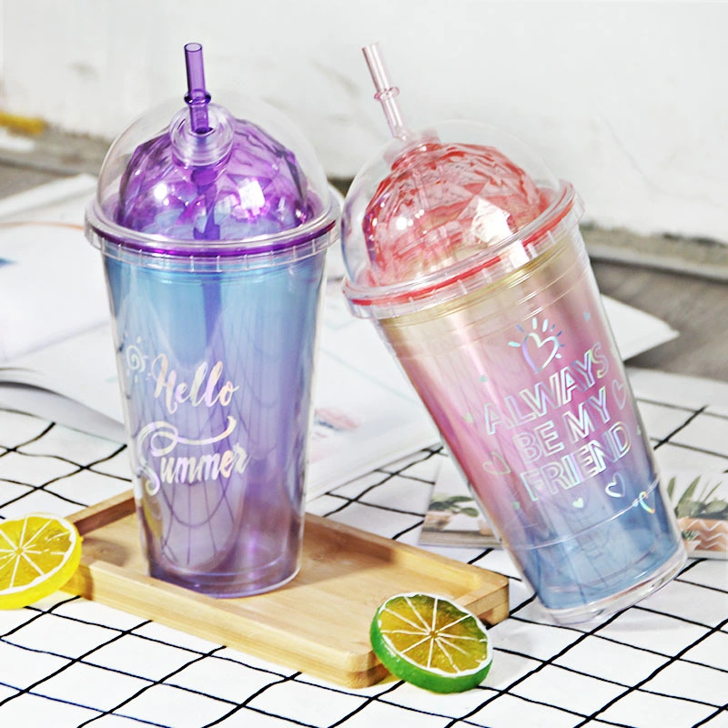 Wholesale/Supplier Double Wall Plastic Tumblers with Lids and Straws Reusable Unicorn Plastic Water Bottle Coffee Cup LED Light Cup