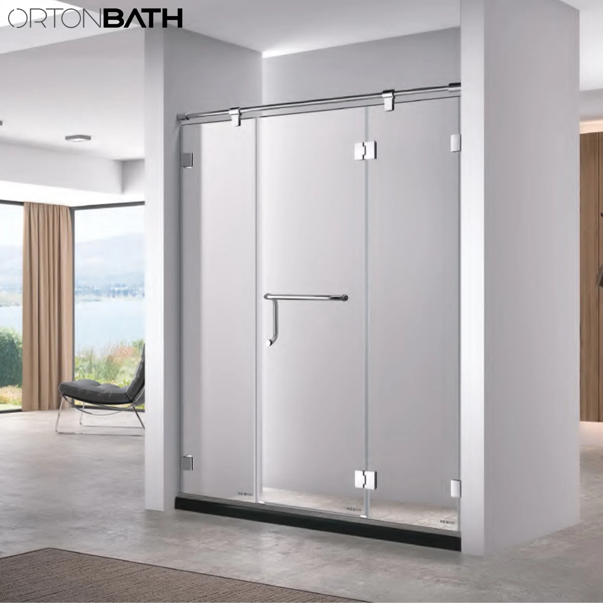 Vidrio templado baratos Ortonbath Gabinete de baño con ducha baño de ducha Alojamiento con cabina de ducha Curtured Hardware Bandeja de base de rodillos Tirador Accesorios