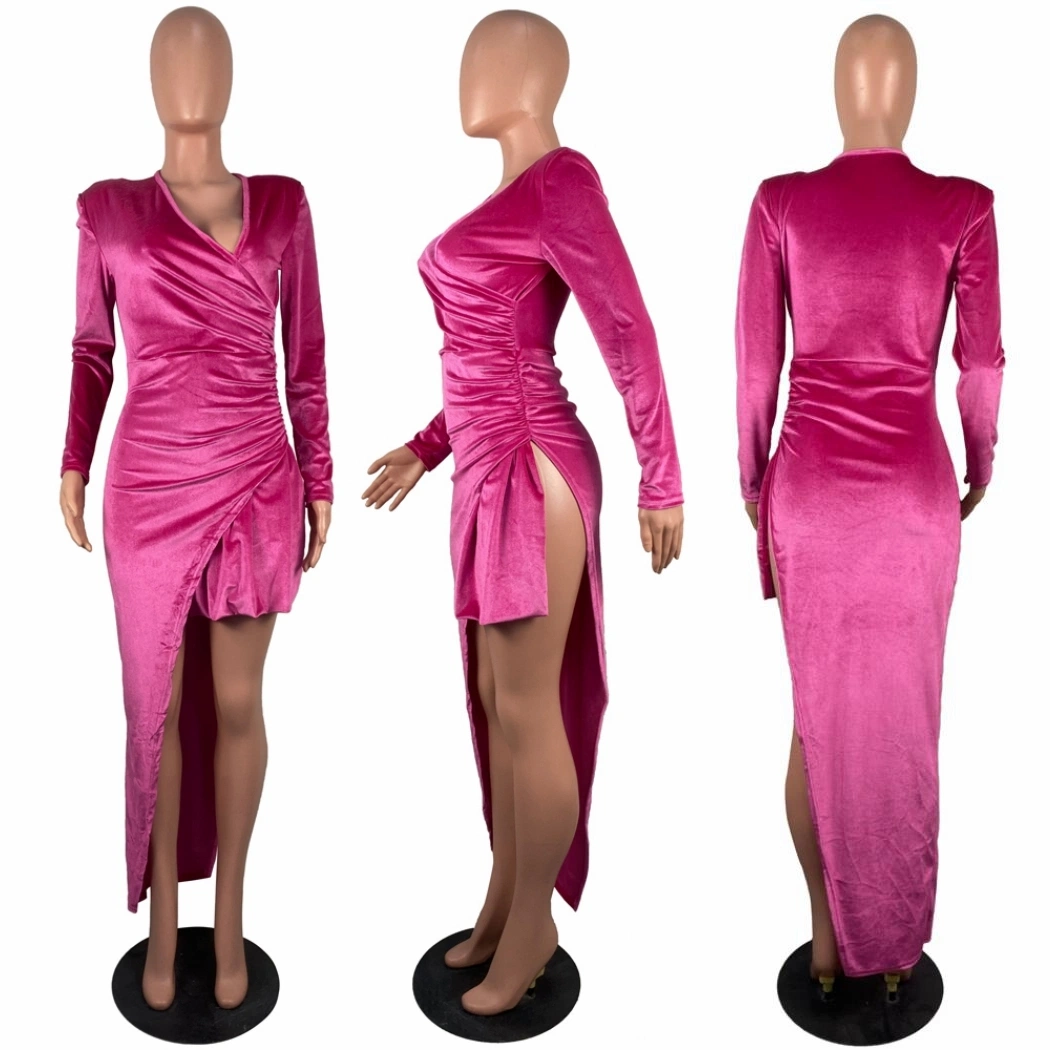 L51892 sexy robe asymétrique de velours de nouveaux vêtements des femmes