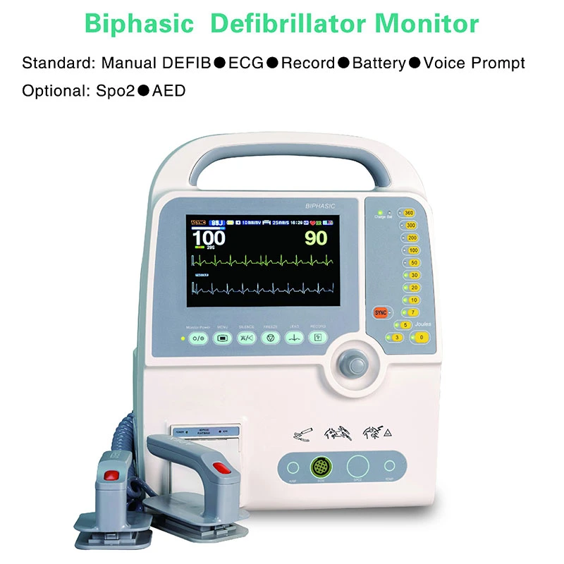 Portable Emergency First Aid Medical Defibrillator Biphasic 600W He-8000d
