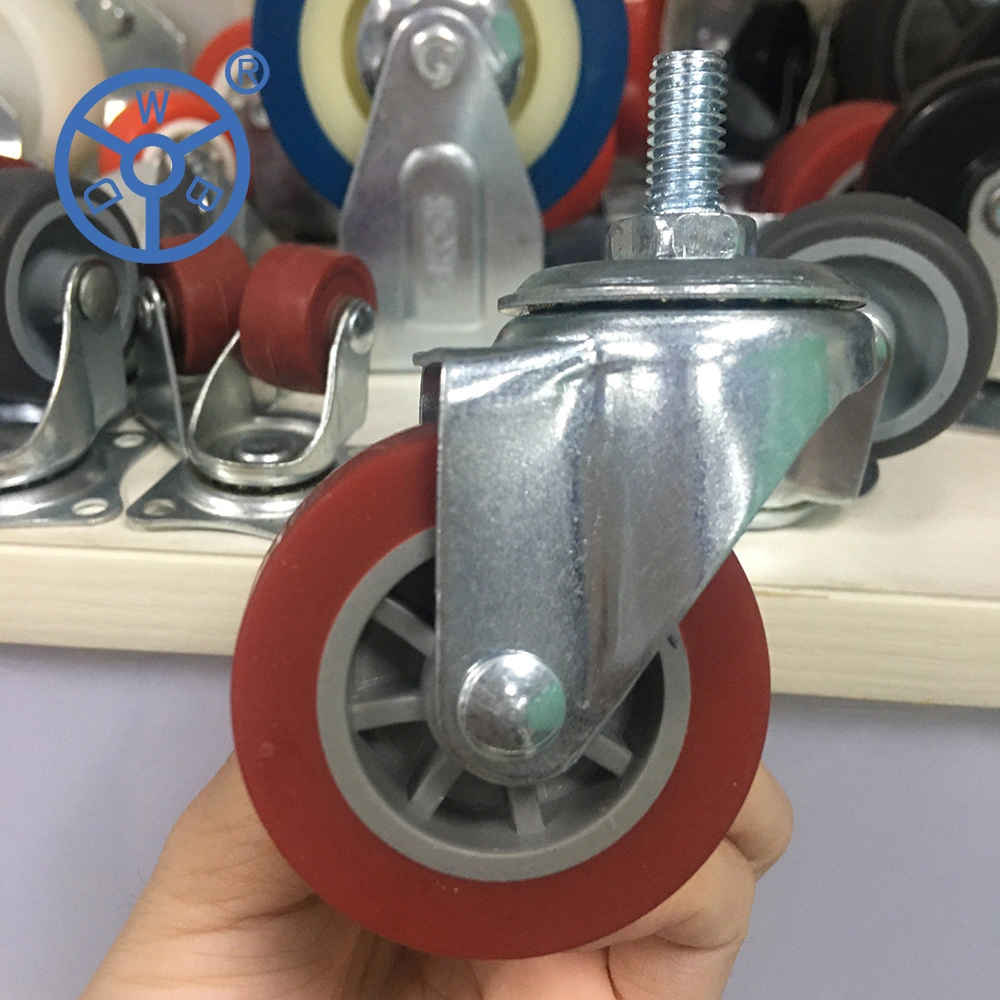 Plastic Trolley Wheels PU Material Fixed 1/1.2/1.5/2/2.5/3inch Stem Caster with Lock Brake