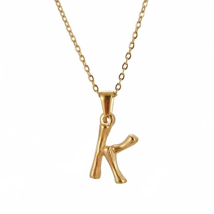 Stainless Steel Gold Initial Letter K Pendant Monogram Necklace Jewelry Women