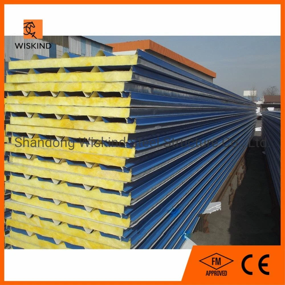 Fire Resistance/Sound Absorption Glass Wool Rock Wool PU Wall/Roofing Panel Composite Board for Steel Building with ISO