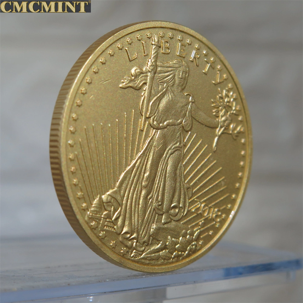 1 Oz mate de latón chapado en oro American Eagle Replica Liberty 2018 Moneda redonda