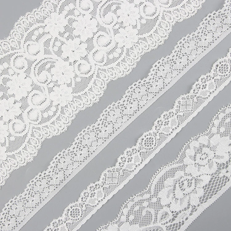 New Style Lower Price White Nylon Spandex Stretch Jacquard Lace with Flowers Fabric for Dress