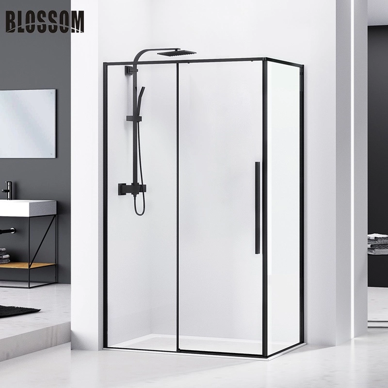 Rectangle Glass Simple Shower Room with Black Frame Hardware