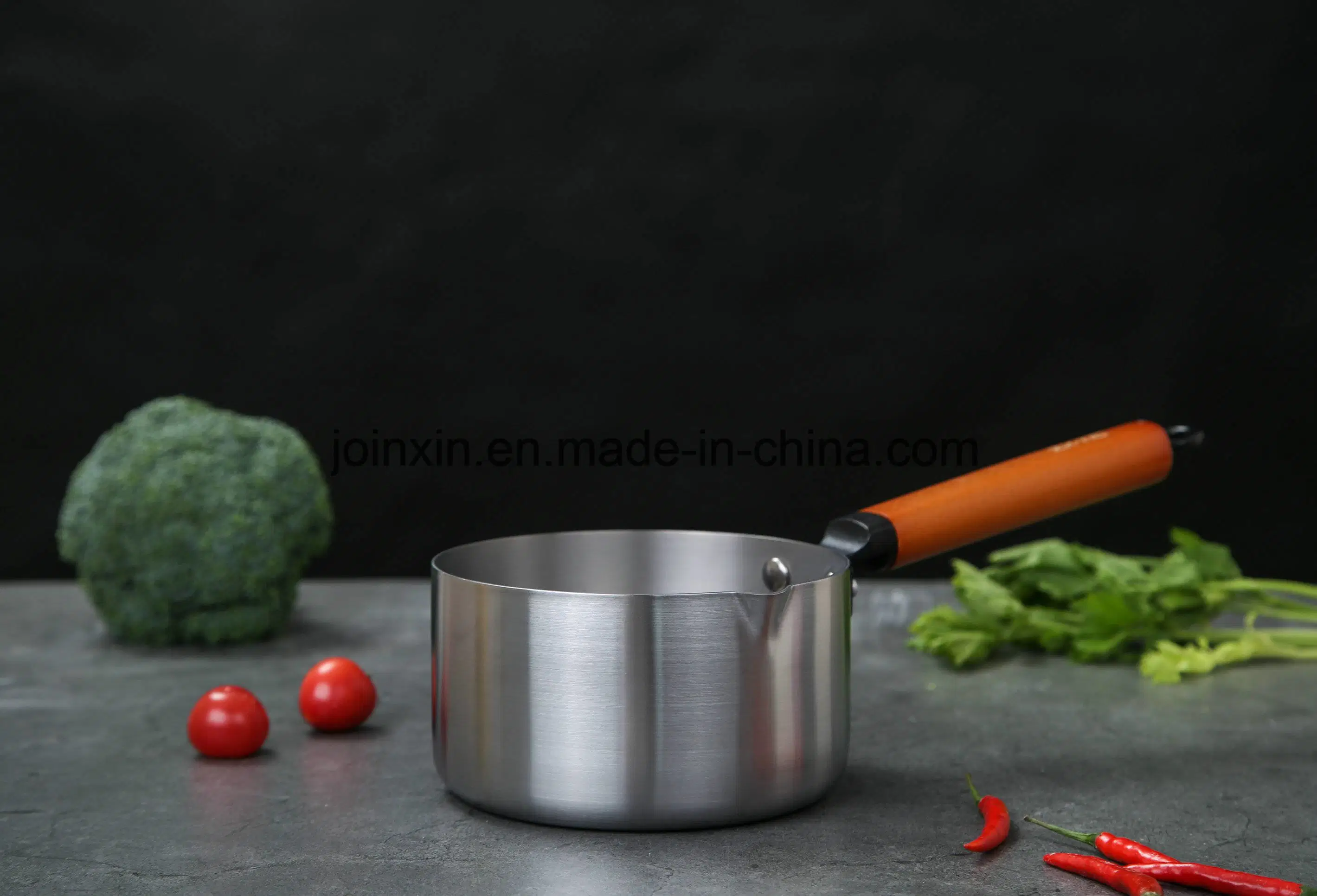 2018 Most Popular Cookware Titanium Stainless Steel Saucepan Sauce Pan Wooden Handle