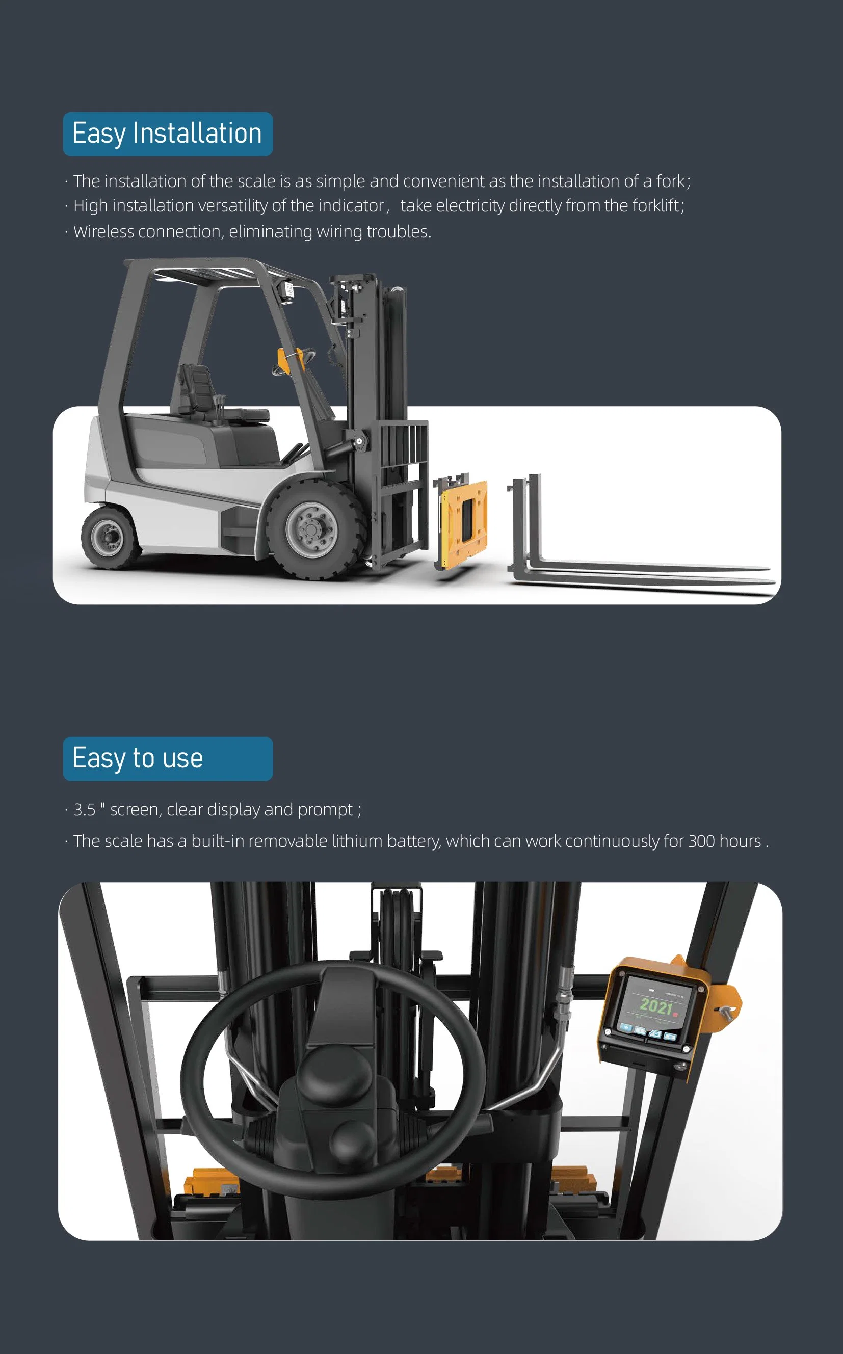 Forklift Scale with Rechargeable Battery for The Carriage Scale and Utilizes The Forklift&rsquor; S Power Source Load 5 Tons Weighing Division 0.1kg