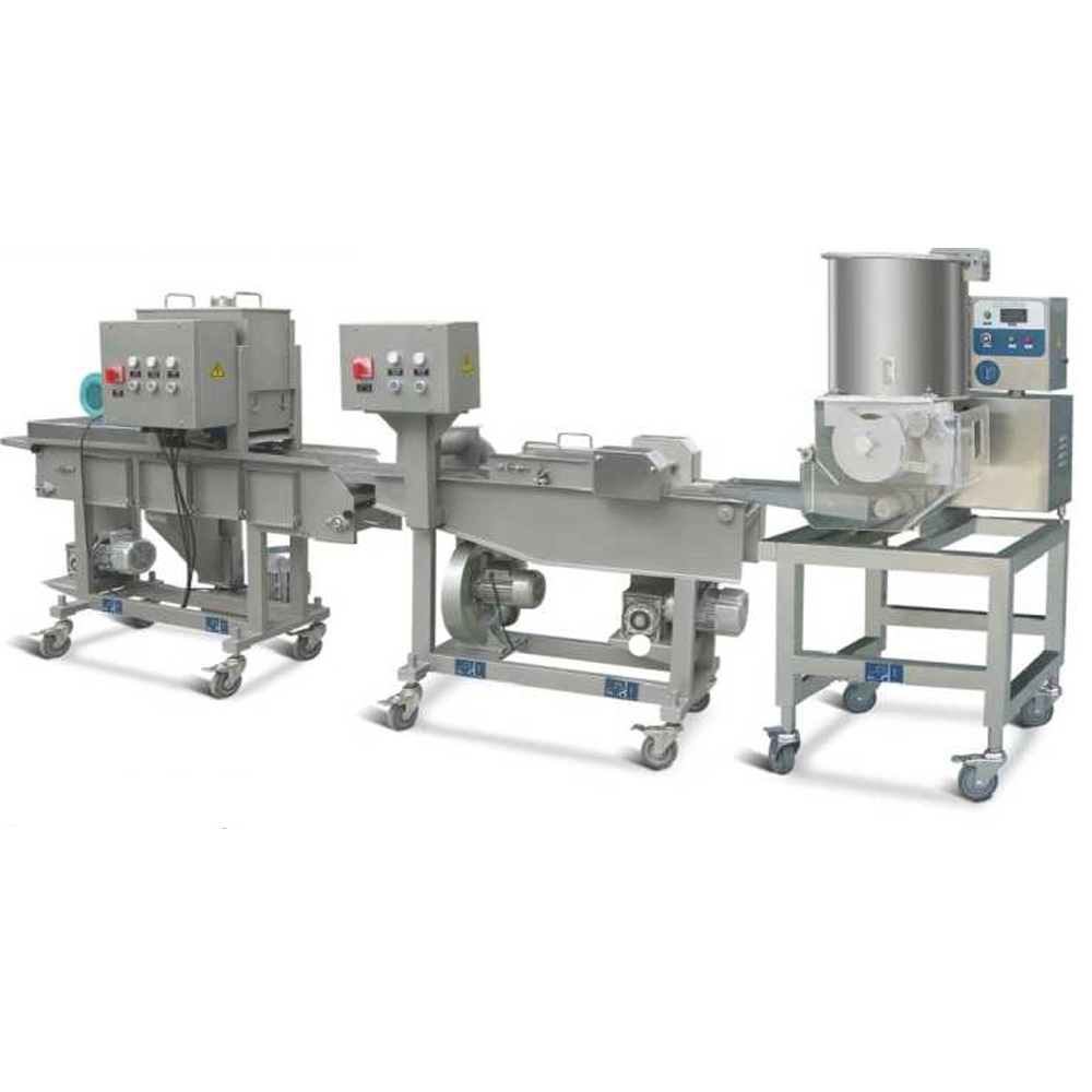 Hamburger Patty Forming Processing Line/Hamburger Meat Pie Formmaschine/Meat Pie Herstellung Maschine Huhn Nugget Friting Produktionslinie