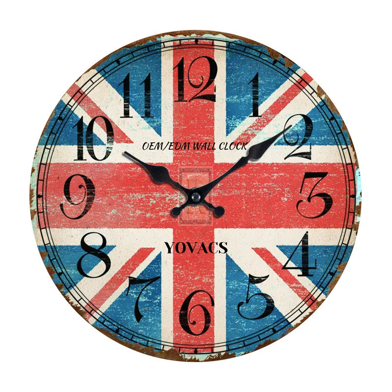 12 Inch Promotion Classic Cheap Wooden MDF Wall Clock Retro American Style Watch