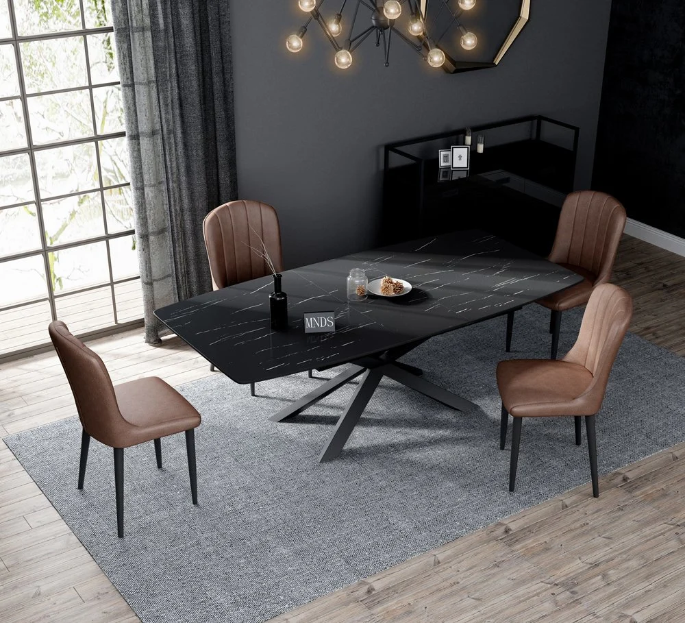 Marble Modern Dining Table Carbon Tool Steel Leather Chair Fashion Restaurant Furniture