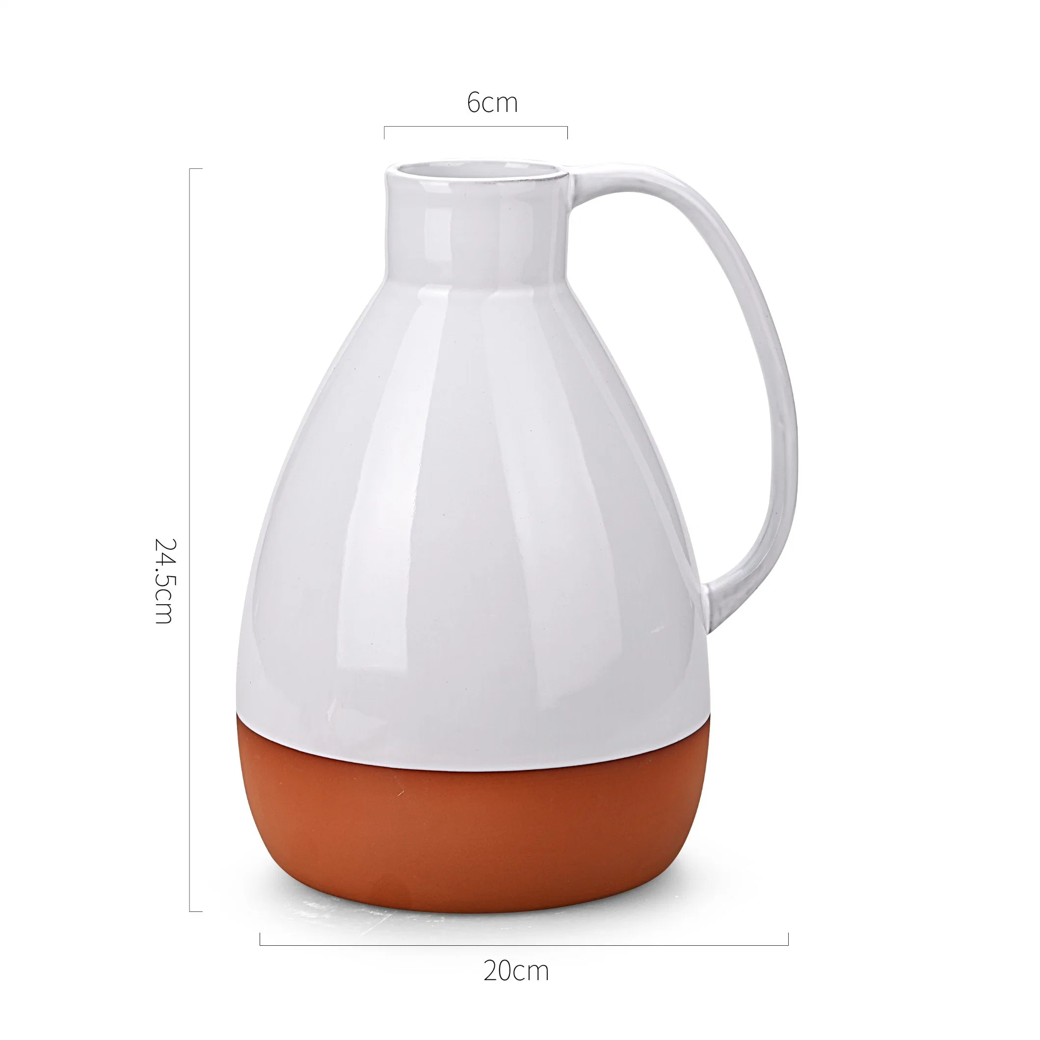 Terracotta White Shiny Glazed Kettle Jug Shaped Flower Pot with Large Thin Single Handle