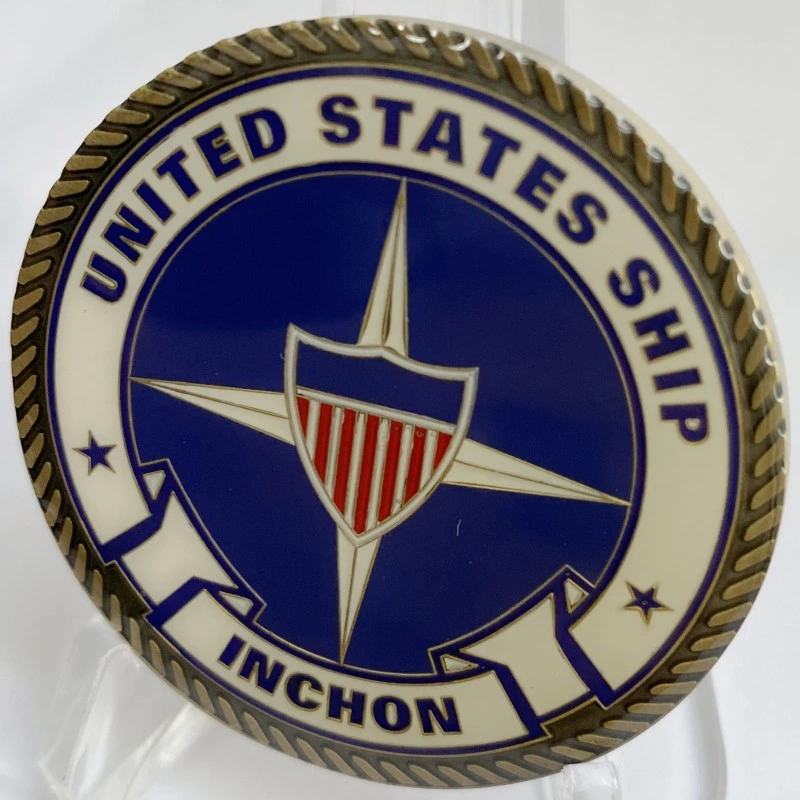 Usine Custom Made USS Inchon émail doux plaqué avec double couche époxy Défi Coin