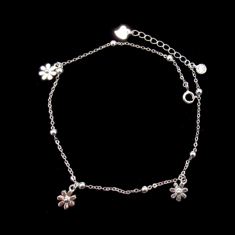 Fashion Four Leaf Clover Shaped Sterling Silver Cubic Zirconia Anklet for Lady Party