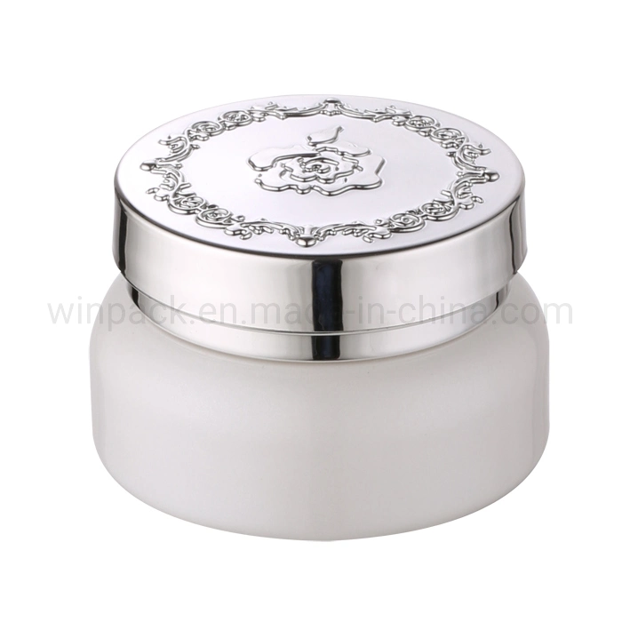 30g 50 g de lait de forme aplatie Cercle Blanc Crème visage vide les pots avec or rose fleur capuchon métallique pour les soins du visage