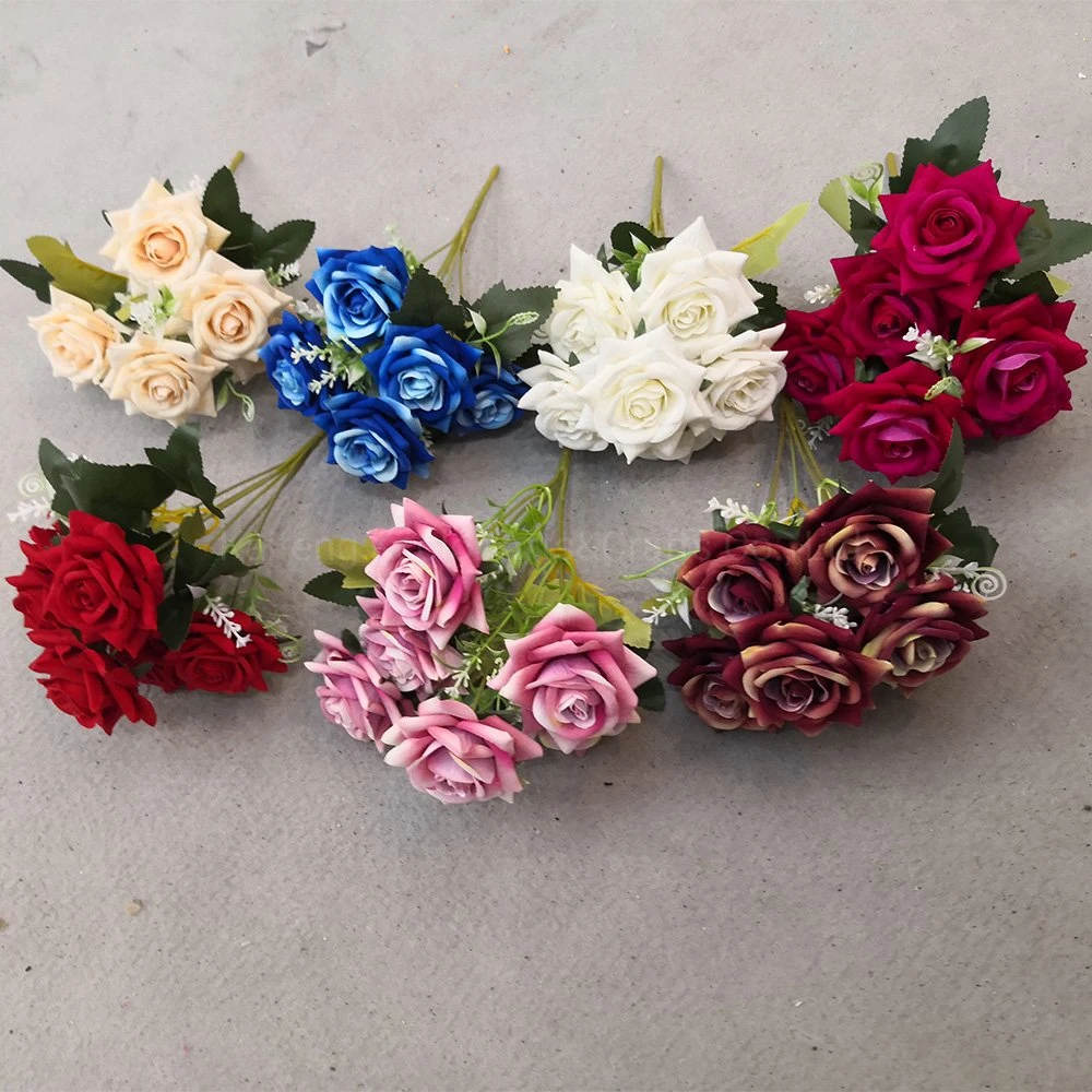 Wholesale/Supplier Silk Rose Flower Bush Wedding Decorative Flannel Artificial Flower