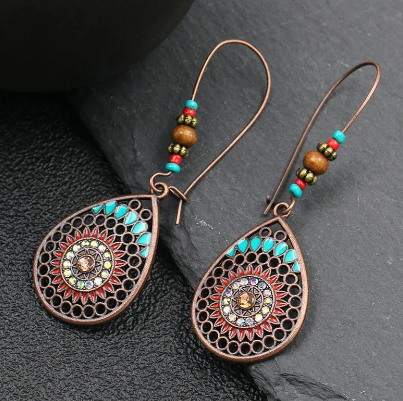 Vintage Or Antique Pendentif ronde Couleur Earring charme bohémien de cuivre de style Punk Drop Earrings Bijoux créatifs Filles