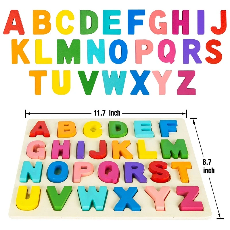 ABC letras número Alphabet Madeira Montessori Educational Toy 3D Jigsaw Puzzle para crianças