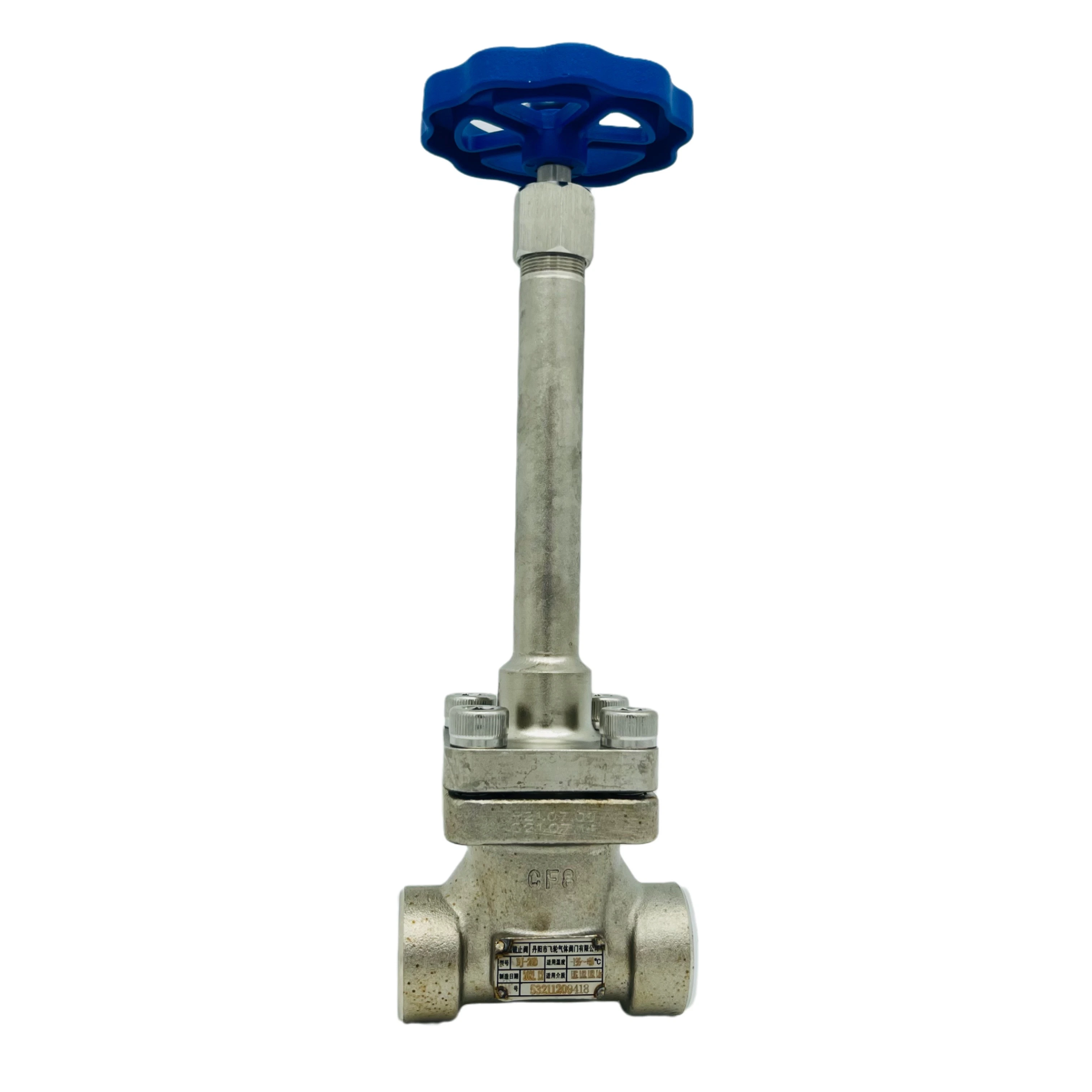 DJ-10d ~50d Feilun Cryogenic SS304 Flange Pressure Regulating Control Long Stem Shaft Low Temperature Stop Globe Blue Handle Valve for Gas LNG, Ln2, Lo2,Lar,CO2