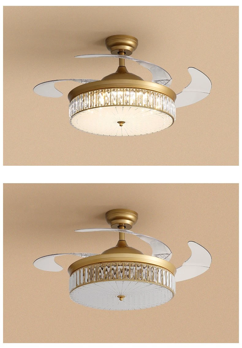 Jlc-F044 Crystal Ceiling Fan Hidden 3 Blades with LED Light for Home